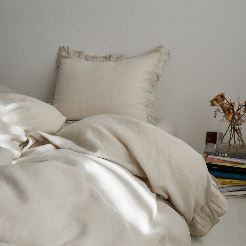 King Linens أغطية وسائد يورو من كتان فرنسي 100% من كينغ لينين مع كشكش - مجموعة من 2 - لون صلب مغسول من الكتان الطبيعي ناعم وقابل للتنفس - كتان، 26'' x 26'' - Image 4